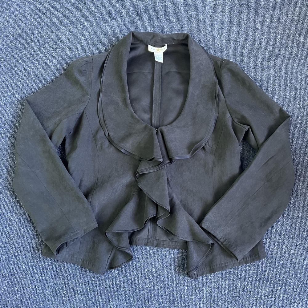 Landex Collection‎ Jacket Womens Large Black Ruffle Open Front Waterfall